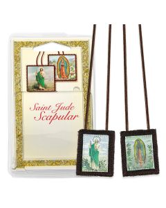 1 3/4" x 2"  St. Jude and Our Lady of Guadalupe Brown Woven Scapular in Deluxe Packaging