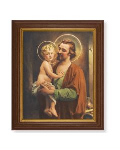 10 1/2" x 12 1/2" Walnut Finish Beveled Frame with 8" x 10" Saint Joseph with Jesus Textured Art
