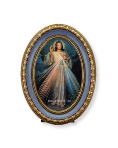 5 1/2" x 7 1/2" Oval Gold-Leaf Frame with a Divine Mercy Print-P65