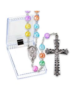 6mm Multicolored Marbleized Rosary with Center and Crucifix, Boxed