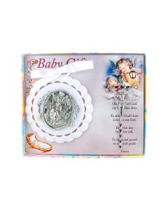 White Guardian Angel Crib Medal with Crucifix