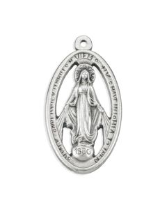 1 7/16" Miraculous Medal in Antiqued Silver Finish with Blue Epoxy
