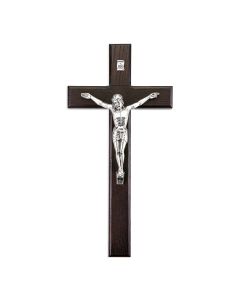 12" Palissander Wood Crucifix with an Antiqued Silver Finish Corpus