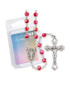 6mm July Ruby Glass Aurora Borealis Birthstone Rosary