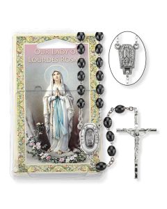 Black Wood Bead Lourdes Water Specialty Rosary Boxed