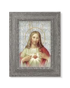 7 1/2" x 9 1/2" Grey Weathered Frame with Sacred Heart Artwork on Wood Plaque