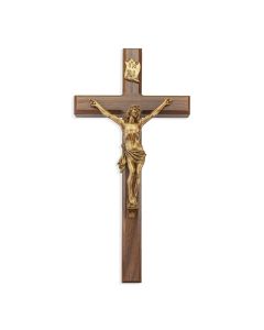 15"  Walnut Cross with Antiqued Gold Finish Pewter Corpus