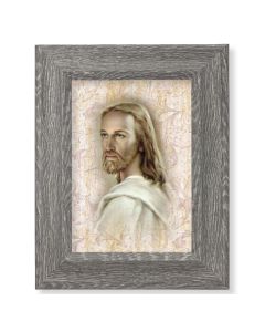 7 1/2" x 9 1/2" Grey Weathered Frame with Head of Christ Artwork on Wood Plaque