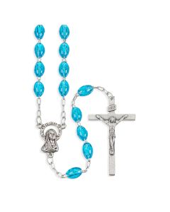 Oval Aqua Plastic Bead Rosary