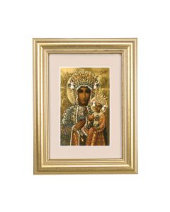 5 1/4" x 6 3/4" Gold Leaf Frame-Cream Matte with a 2 1/2" x 3 3/4" Our Lady of Czestochowa Print