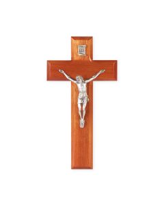 8" Cherry Wood Cross with Antique Pewter Corpus