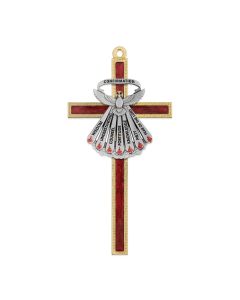 5" CRUCIFIX RED EPOXY WITH GOLD TRIM AND SEVEN GIFTS OF THE SPIRIT