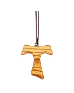 1 3/4" Olive Wood Tau Cross on a Brown Cord