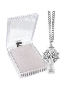 1 1/2" Silver Oxidized Celtic Cross on a 24" Chain, Boxed