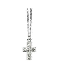 11/16" Jeweled Cross Pendant on a 16" Chain, Carded