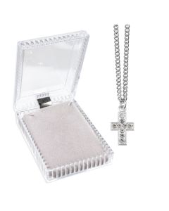 11/16" Jeweled Cross Pendant on a 18" Chain, Boxed