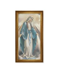 24" x 44" Antique Gold Leaf Beveled Frame with Carved Rope Trim -Our Lady of Grace Canvas Artwork