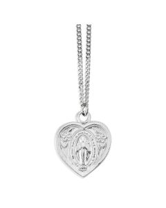 1" Pewter Heart Shaped Miraculous Medal Pendant on a 18" Chain, Carded