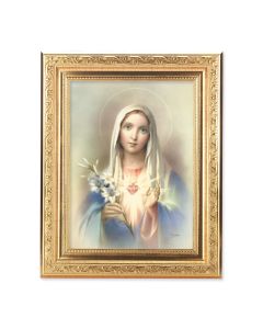 8 1/4" x 10 1/4" Gold Ornate Frame with a 6" x 8" Immaculate Heart of Mary Print