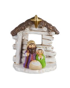 2 7/8" x 2 1/2" Holy Family in White Log Stable Statuette