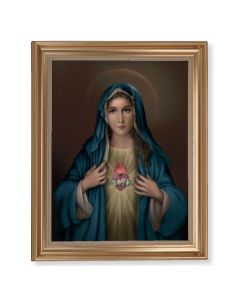 13 1/2" x 16 9/16" Gold Leaf Antique Finished Frame with 11" x 14"  Immaculate Heart of Mary Textured Art