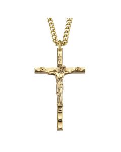 Gold Slim Line Crucifix on a 24" Gold Finish Chain Boxed