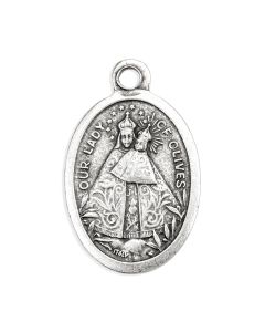 1" Oval Antiqued Silver Oxidized Our Lady of Olives and Sacred Heart of Jesus Medal
