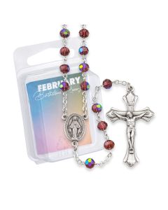 6mm February Amethyst Glass Aurora Borealis Birthstone Rosary