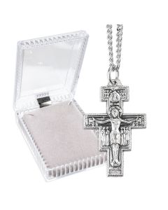 San Damiano Crucifix on 18" Stainless Steel Chain, Boxed