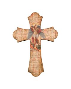 Saint Michael 12" Laser Cut Wood Vintage Cross