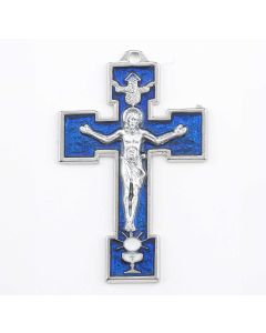 Blue Epoxied Cross on Chain and Boxed