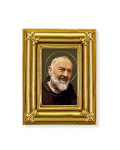 Gold Frame with Fleur de lis Corners and a Saint Pio Print