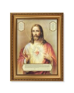 15 1/2" x 19 1/2" Antique Gold Leaf Beveled Frame with Bead Inlay and 12" x 16" Sacred Heart of Jesus Enthronement Textured Art