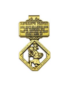 Saint Christopher Auto Visor Clip in Brass with Motorist's Prayer (Sold in Inc. of 3)