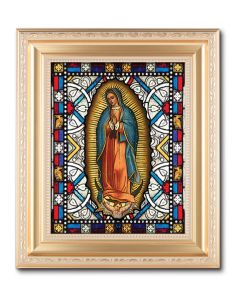 10 1/4" x 12 1/4" Satin Gold Frame with an 8" X 10" Our Lady of Guadalupe Liturgical Glass Art