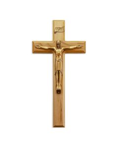 12" Genuine Oak Cross with Beveled edge and Antiqued Bronzed Art Deco Corpus