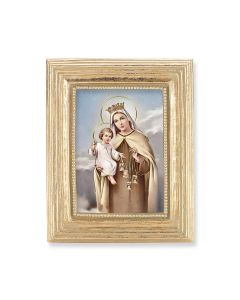 3 3/4" x 4 1/2" Gold Frame with a Our Lady of Mount Carmel Print-P65