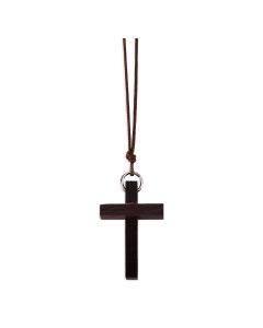 1 3/4 Palissander Wood Cross on a Brown Cord