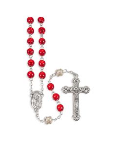 Garnet Swirl and Faux Pearl Glass Bead Rosary