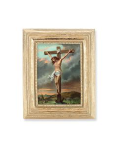3 3/4" x 4 1/2" Gold Frame with a Crucifixion Print-P65