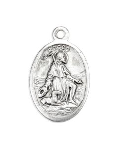 1" Oval Antiqued Silver Oxidized Saint Rocco Medal