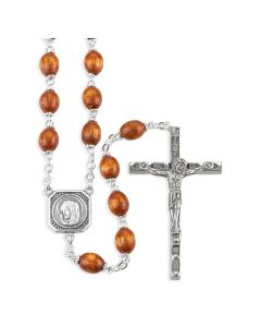 7 x 9mm Brown Boxwood Bead Rosary with Christ Madonna Center and Crucifix