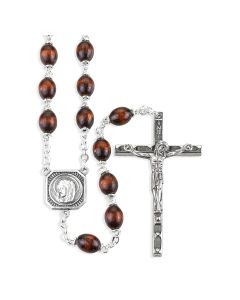 7 x 9mm Maroon Boxwood Bead Rosary with Christ Madonna Center and Crucifix