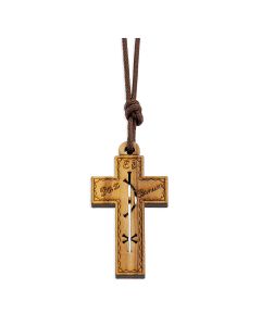 2" Natural Wood Pax Cross on a 27" Brown Cord