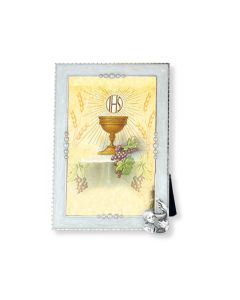 White Pearlized Communion Boy with Chalice Photo Frame-P65