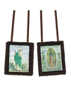 1 3/4" x 2"  St. Jude and Our Lady of Guadalupe Brown Woven Scapular