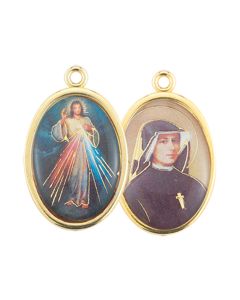 1" Divine Mercy-St. Faustina Gold Finish Picture Medal