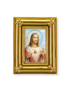 Gold Frame with Fleur de lis Corners and a Sacred Heart of Jesus Print
