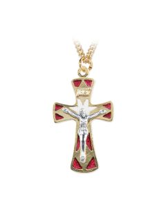 Red Epoxied Crucifix on an 18" Chain