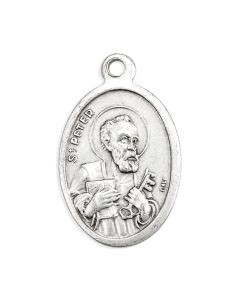 1" Oval Antiqued Silver Oxidized Saint Peter and Saint Paul Medal